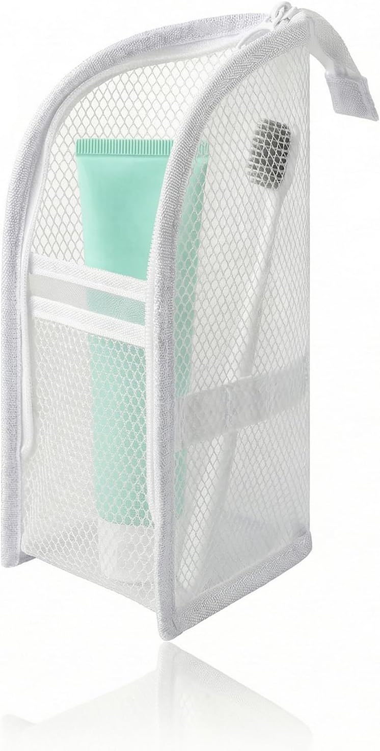 Standing Toiletry Bag, Portable Lightweight Travel Toiletry Bag, Mesh Large Capacity Cosmetic Waterproof Bag,Foldable Clear Hanging Travel Toiletry Bag Cosmetic Organiser Storage(White)