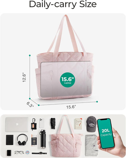 Crush Tote Bag for Women, 20L Puffer Work Tote with Zipper, Travel Essentials Quilted Nurse Hospital Bag