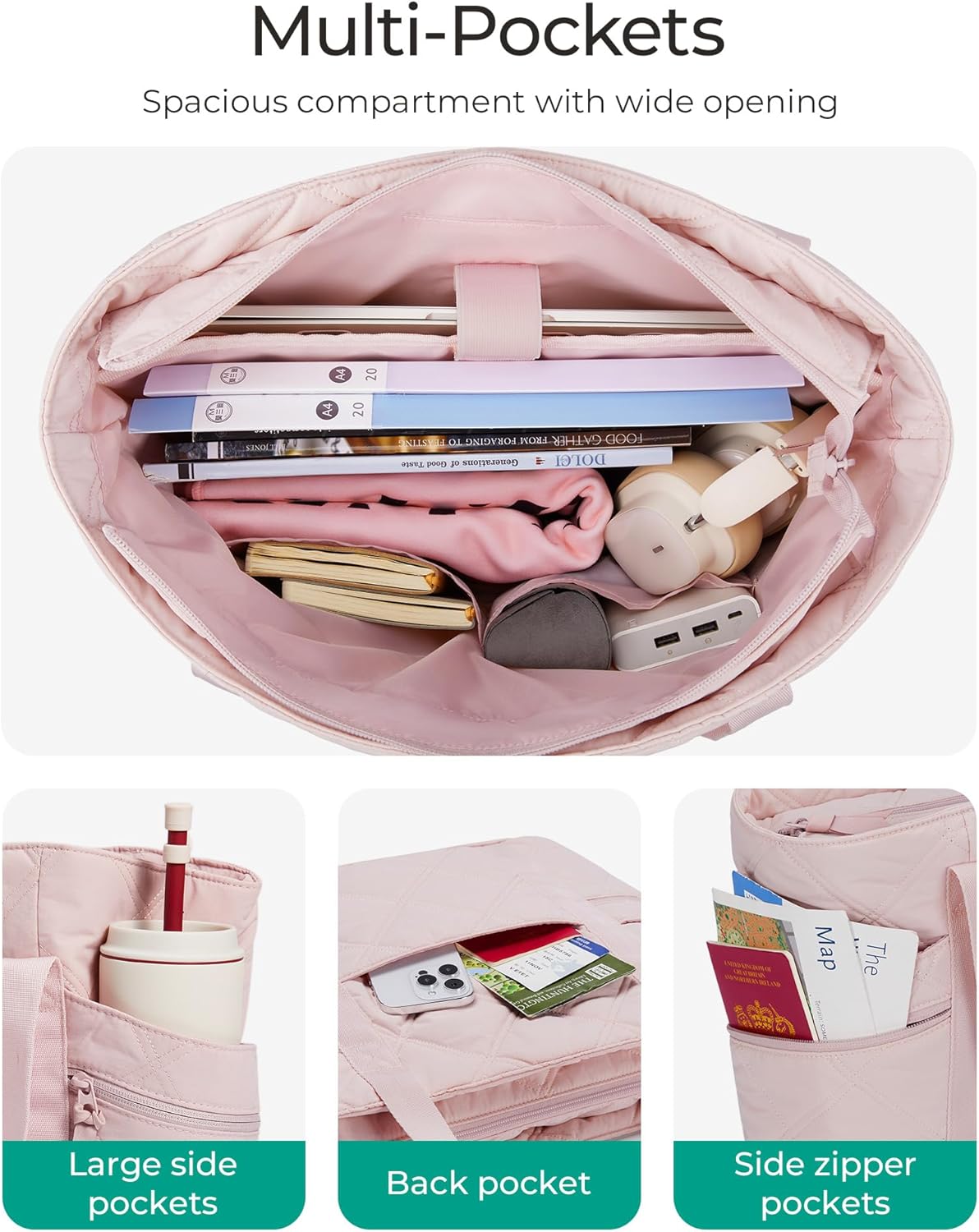 Crush Tote Bag for Women, 20L Puffer Work Tote with Zipper, Travel Essentials Quilted Nurse Hospital Bag
