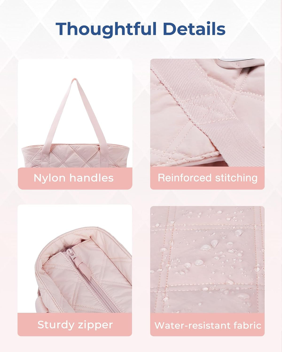 Crush Tote Bag for Women, 20L Puffer Work Tote with Zipper, Travel Essentials Quilted Nurse Hospital Bag