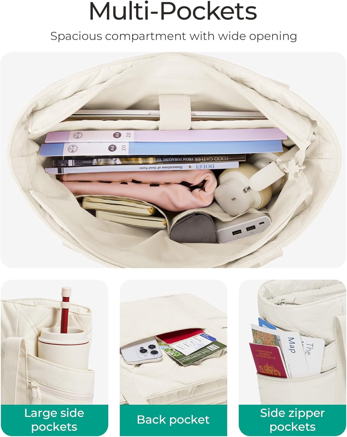 Crush Tote Bag for Women, 20L Puffer Work Tote with Zipper, Travel Essentials Quilted Nurse Hospital Bag