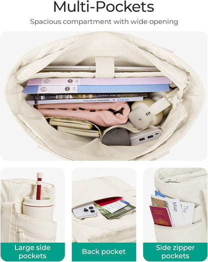 Crush Tote Bag for Women, 20L Puffer Work Tote with Zipper, Travel Essentials Quilted Nurse Hospital Bag