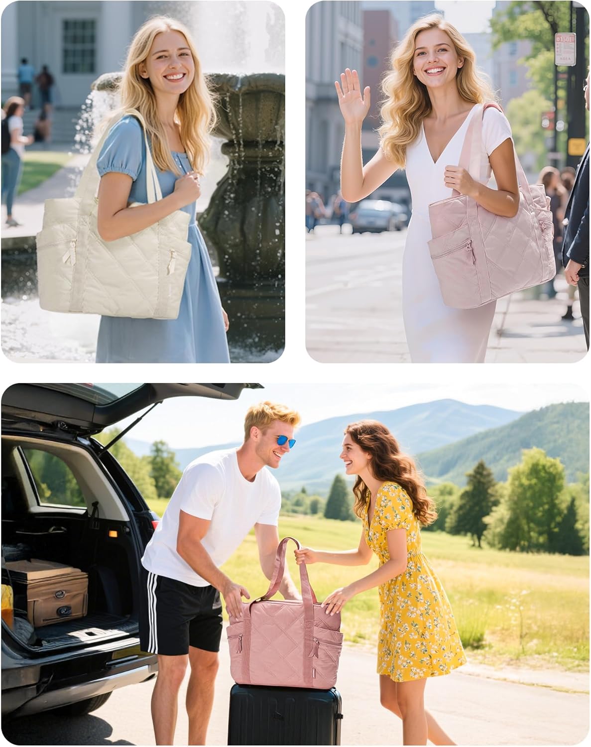 Crush Tote Bag for Women, 20L Puffer Work Tote with Zipper, Travel Essentials Quilted Nurse Hospital Bag