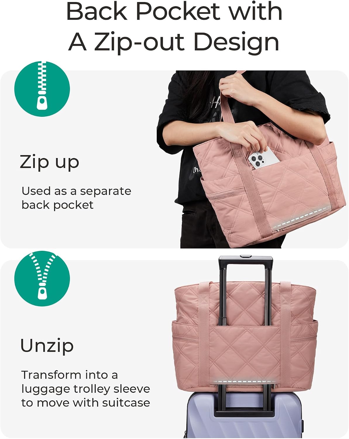 Crush Tote Bag for Women, 20L Puffer Work Tote with Zipper, Travel Essentials Quilted Nurse Hospital Bag