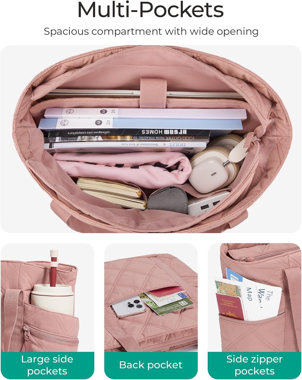 Crush Tote Bag for Women, 20L Puffer Work Tote with Zipper, Travel Essentials Quilted Nurse Hospital Bag