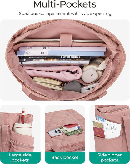 Crush Tote Bag for Women, 20L Puffer Work Tote with Zipper, Travel Essentials Quilted Nurse Hospital Bag