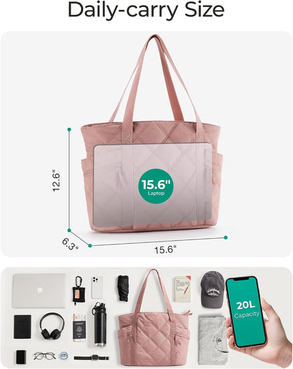 Crush Tote Bag for Women, 20L Puffer Work Tote with Zipper, Travel Essentials Quilted Nurse Hospital Bag