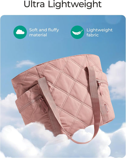 Crush Tote Bag for Women, 20L Puffer Work Tote with Zipper, Travel Essentials Quilted Nurse Hospital Bag