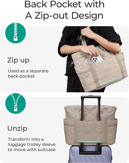 Crush Tote Bag for Women, 20L Puffer Work Tote with Zipper, Travel Essentials Quilted Nurse Hospital Bag