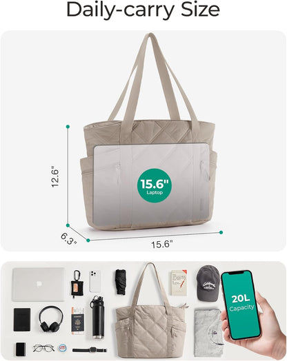 Crush Tote Bag for Women, 20L Puffer Work Tote with Zipper, Travel Essentials Quilted Nurse Hospital Bag
