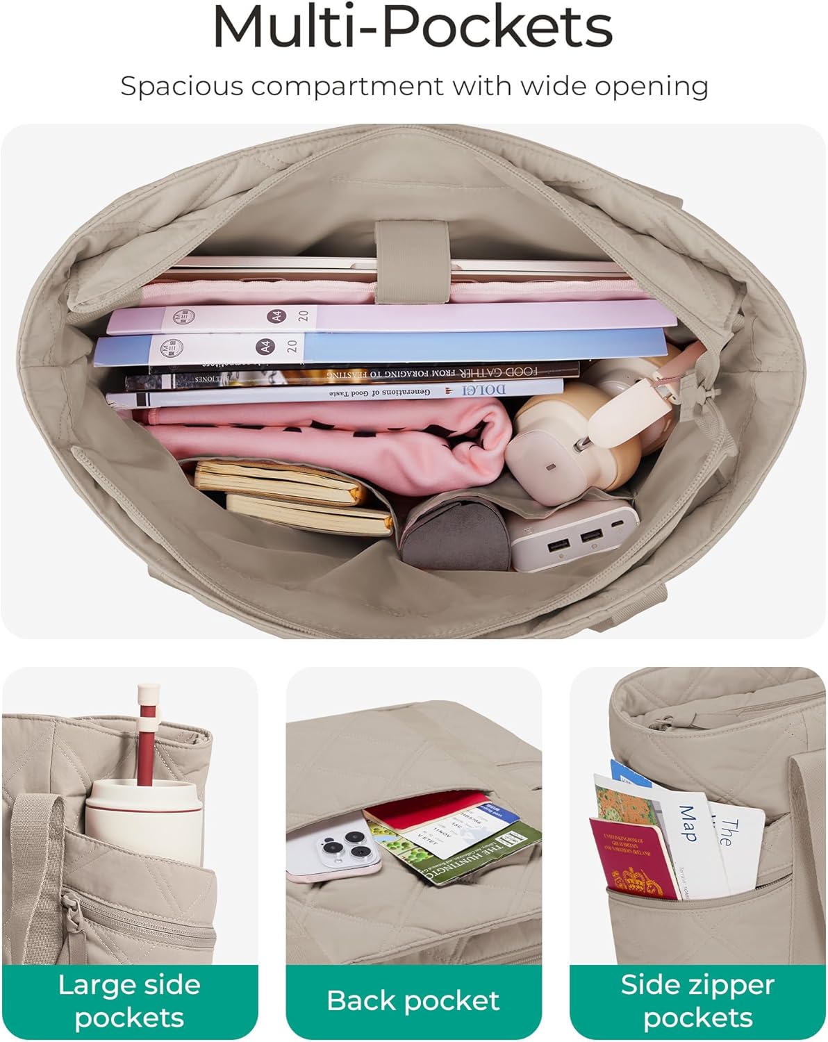 Crush Tote Bag for Women, 20L Puffer Work Tote with Zipper, Travel Essentials Quilted Nurse Hospital Bag