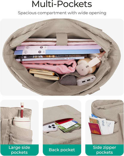 Crush Tote Bag for Women, 20L Puffer Work Tote with Zipper, Travel Essentials Quilted Nurse Hospital Bag