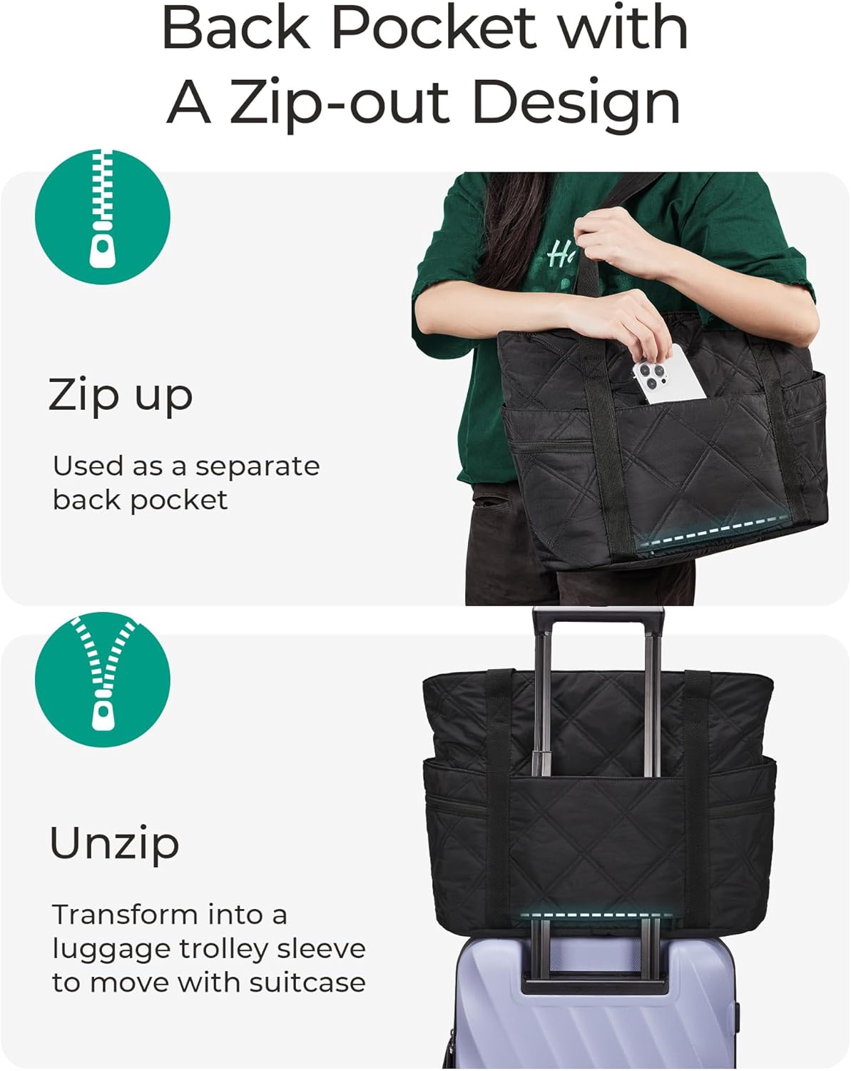 Crush Tote Bag for Women, 20L Puffer Work Tote with Zipper, Travel Essentials Quilted Nurse Hospital Bag