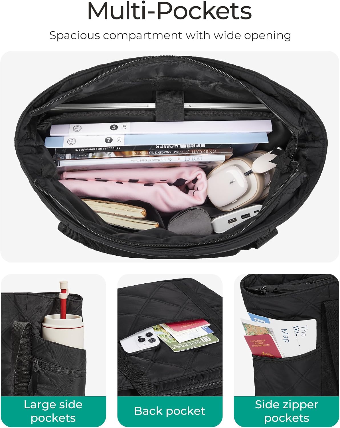 Crush Tote Bag for Women, 20L Puffer Work Tote with Zipper, Travel Essentials Quilted Nurse Hospital Bag