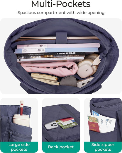 Crush Tote Bag for Women, 20L Puffer Work Tote with Zipper, Travel Essentials Quilted Nurse Hospital Bag