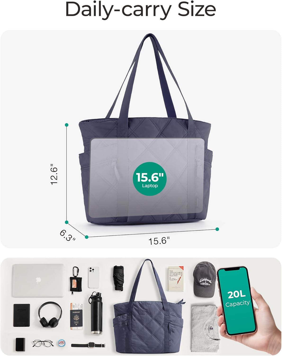 Crush Tote Bag for Women, 20L Puffer Work Tote with Zipper, Travel Essentials Quilted Nurse Hospital Bag