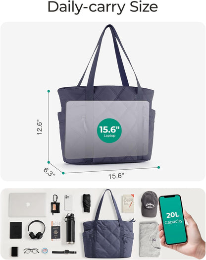 Crush Tote Bag for Women, 20L Puffer Work Tote with Zipper, Travel Essentials Quilted Nurse Hospital Bag