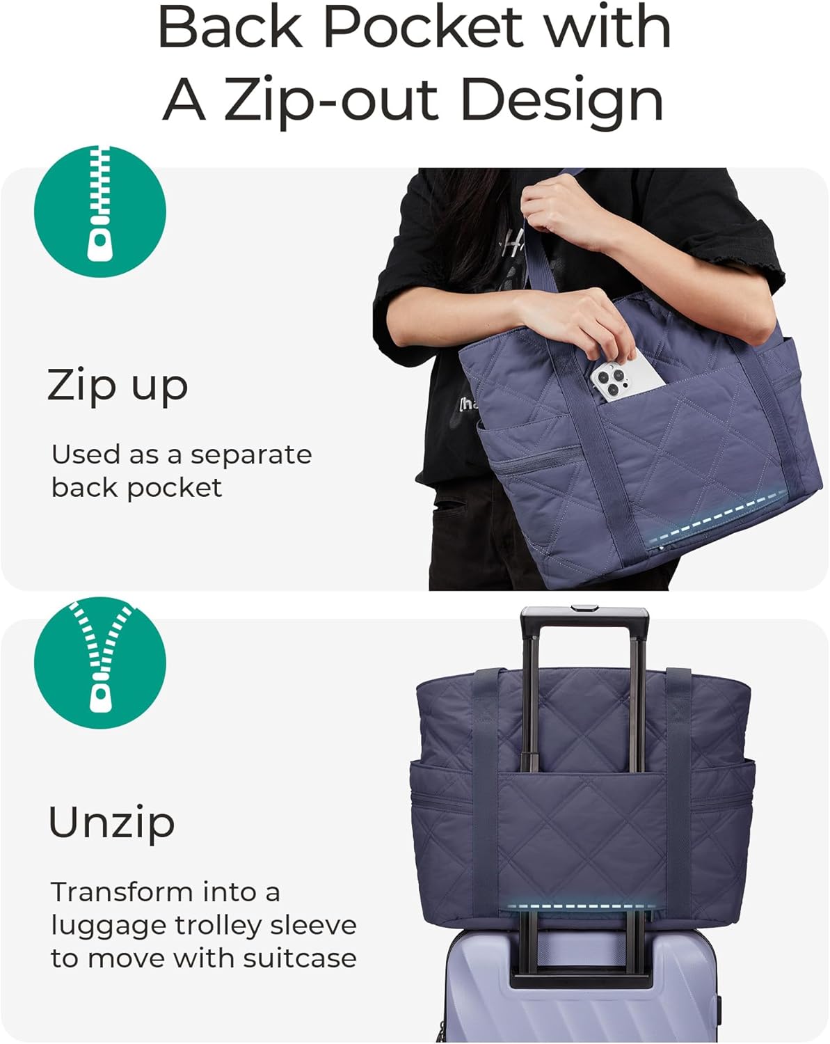 Crush Tote Bag for Women, 20L Puffer Work Tote with Zipper, Travel Essentials Quilted Nurse Hospital Bag