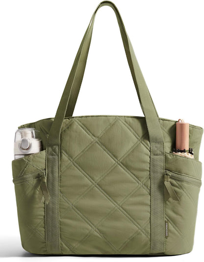 Crush Tote Bag for Women, 20L Puffer Work Tote with Zipper, Travel Essentials Quilted Nurse Hospital Bag