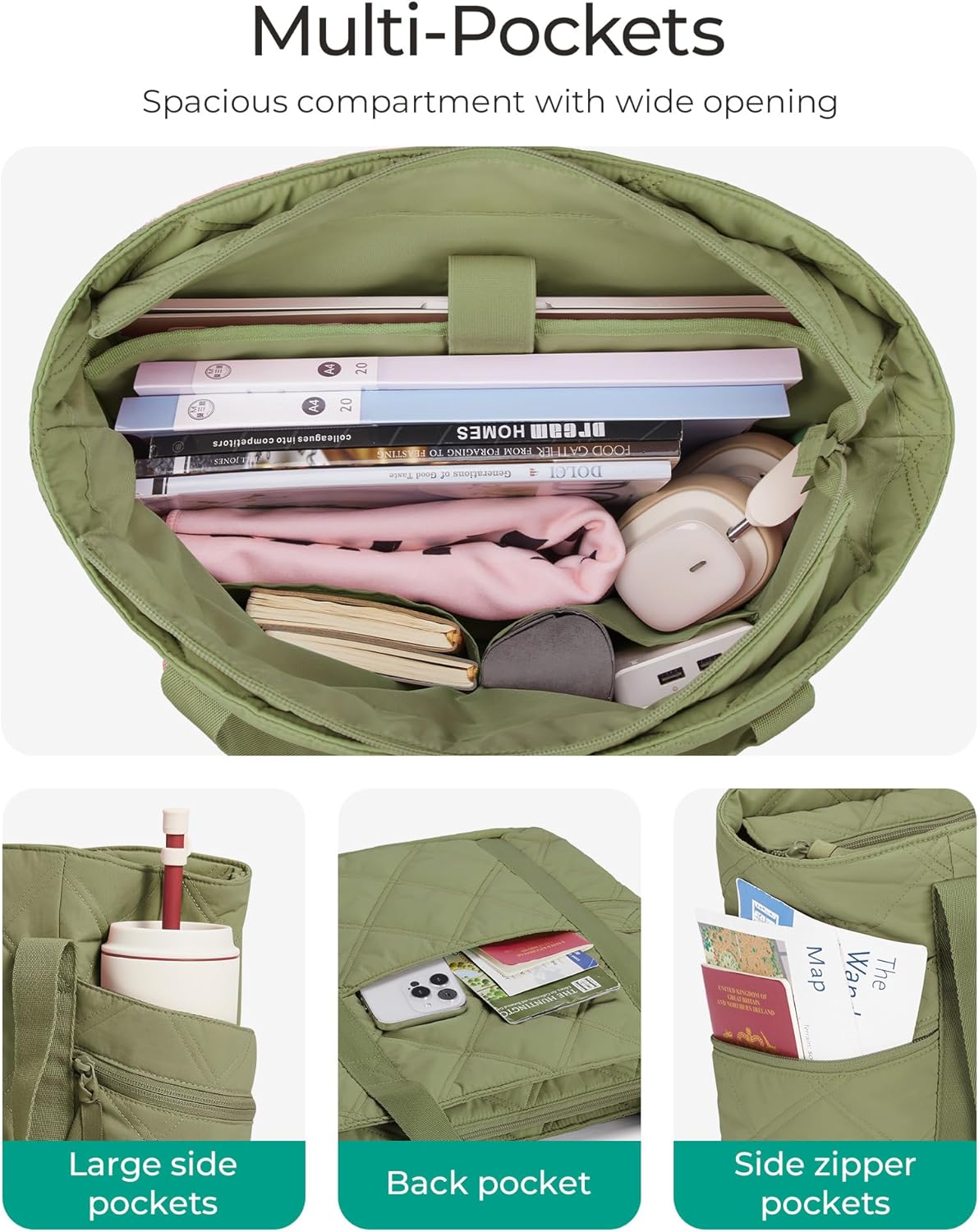 Crush Tote Bag for Women, 20L Puffer Work Tote with Zipper, Travel Essentials Quilted Nurse Hospital Bag