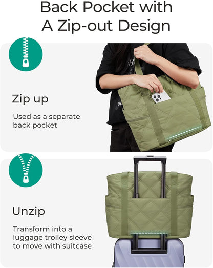 Crush Tote Bag for Women, 20L Puffer Work Tote with Zipper, Travel Essentials Quilted Nurse Hospital Bag