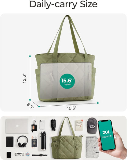 Crush Tote Bag for Women, 20L Puffer Work Tote with Zipper, Travel Essentials Quilted Nurse Hospital Bag