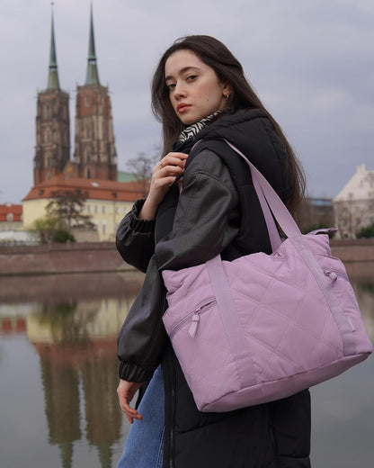 Crush Tote Bag for Women, 20L Puffer Work Tote with Zipper, Travel Essentials Quilted Nurse Hospital Bag