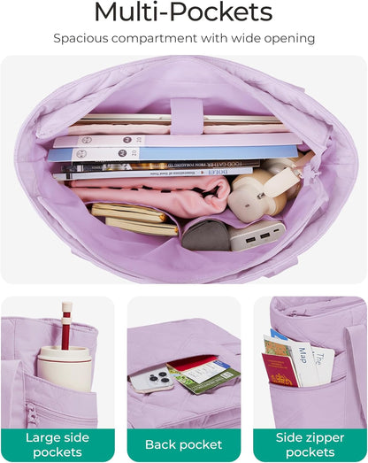 Crush Tote Bag for Women, 20L Puffer Work Tote with Zipper, Travel Essentials Quilted Nurse Hospital Bag