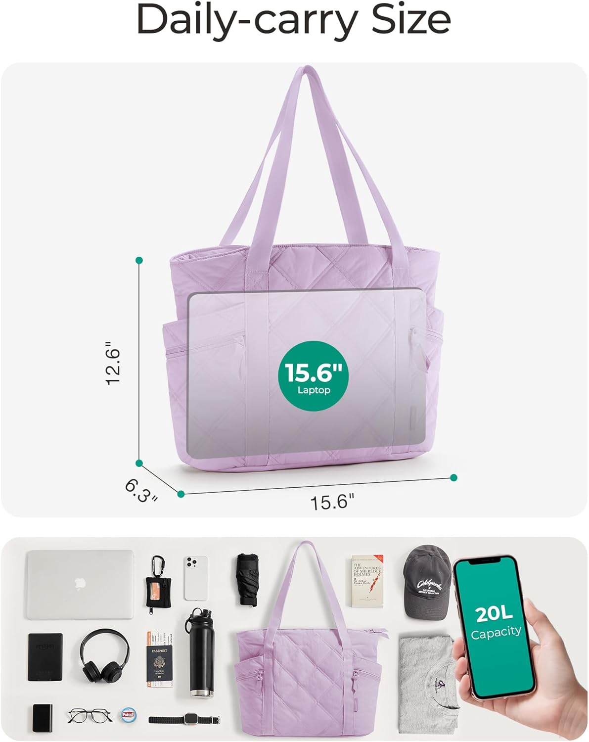 Crush Tote Bag for Women, 20L Puffer Work Tote with Zipper, Travel Essentials Quilted Nurse Hospital Bag