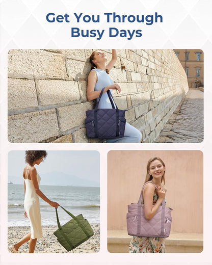 Crush Tote Bag for Women, 20L Puffer Work Tote with Zipper, Travel Essentials Quilted Nurse Hospital Bag