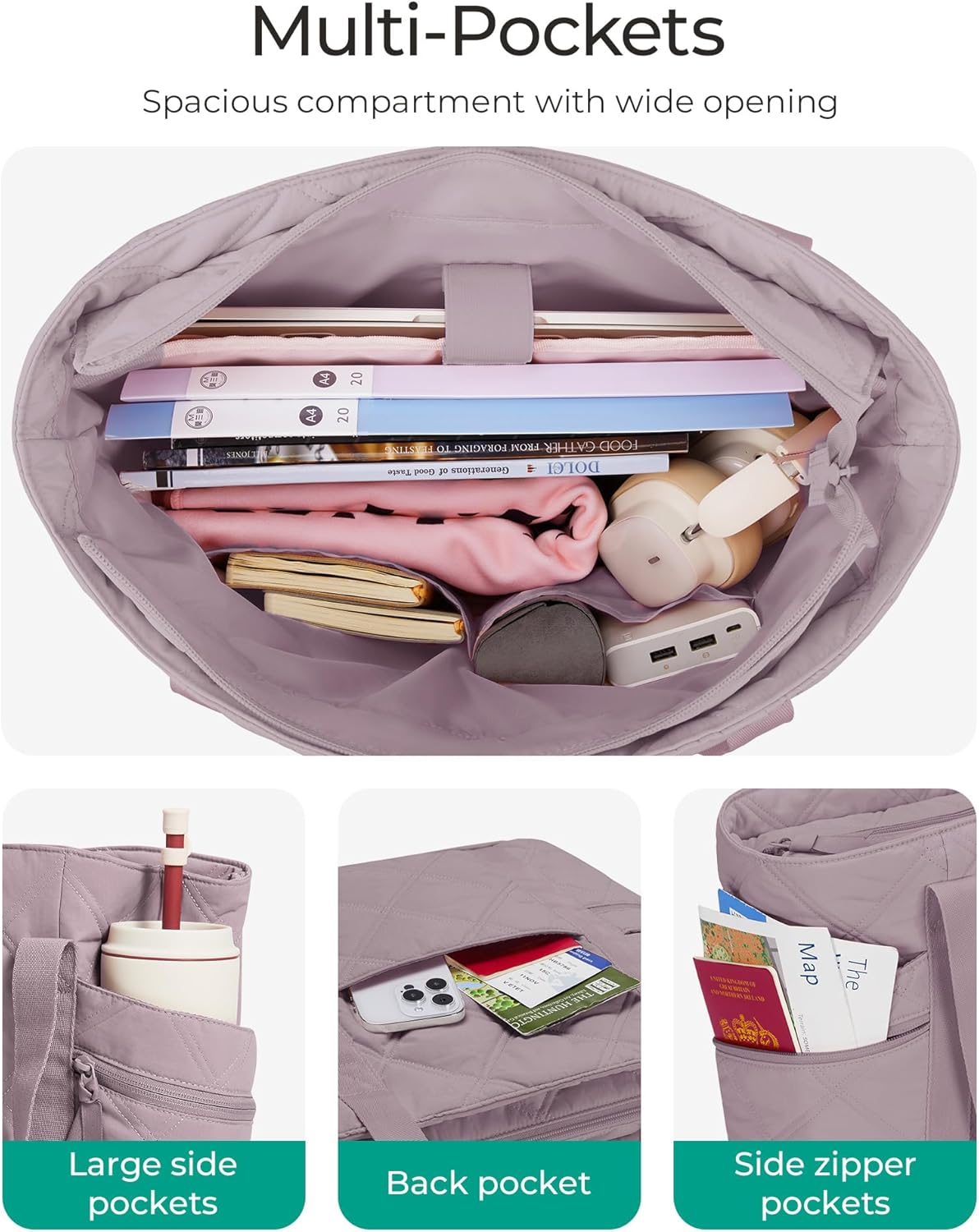 Crush Tote Bag for Women, 20L Puffer Work Tote with Zipper, Travel Essentials Quilted Nurse Hospital Bag
