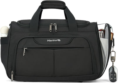 Small Travel Duffel Bag, Under Seat Carry On Personal Item Bag with 11 Pockets, Lightweight Water Resistant Foldable Weekender Bag with Trolley Sleeve for Travel Gym Daily Use（Black）