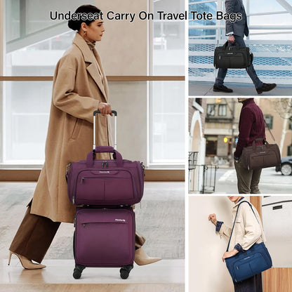 Small Travel Duffel Bag, Under Seat Carry On Personal Item Bag with 11 Pockets, Lightweight Water Resistant Foldable Weekender Bag with Trolley Sleeve for Travel Gym Daily Use（Black）