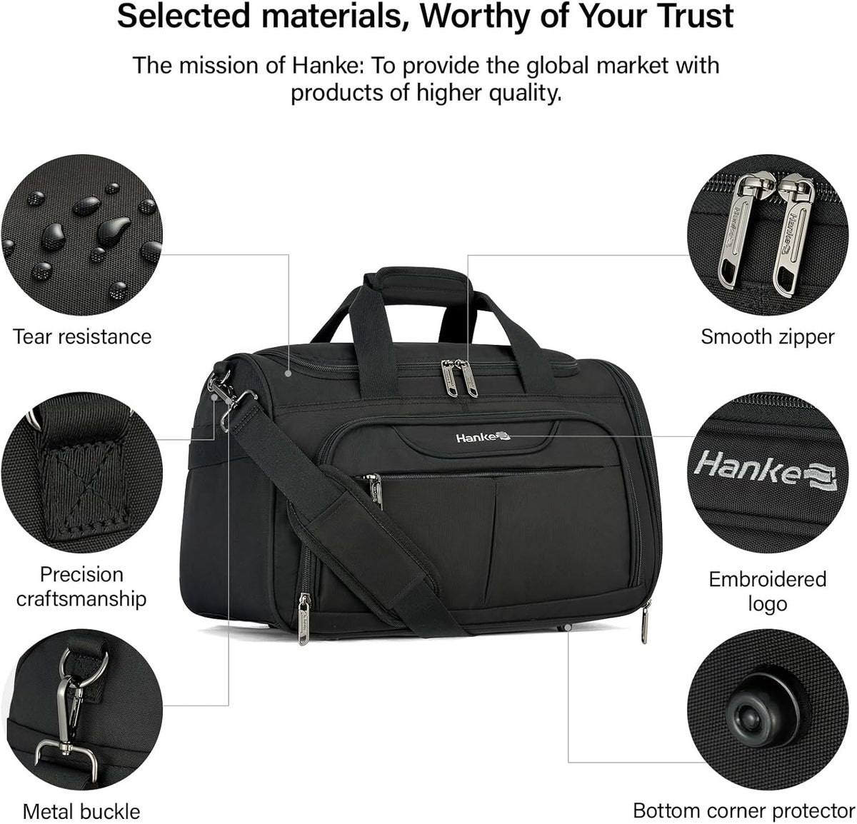 Small Travel Duffel Bag, Under Seat Carry On Personal Item Bag with 11 Pockets, Lightweight Water Resistant Foldable Weekender Bag with Trolley Sleeve for Travel Gym Daily Use（Black）
