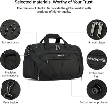 Small Travel Duffel Bag, Under Seat Carry On Personal Item Bag with 11 Pockets, Lightweight Water Resistant Foldable Weekender Bag with Trolley Sleeve for Travel Gym Daily Use（Black）