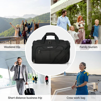 Small Travel Duffel Bag, Under Seat Carry On Personal Item Bag with 11 Pockets, Lightweight Water Resistant Foldable Weekender Bag with Trolley Sleeve for Travel Gym Daily Use（Black）