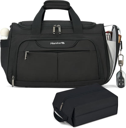 Small Travel Duffel Bag, Under Seat Carry On Personal Item Bag with 11 Pockets, Lightweight Water Resistant Foldable Weekender Bag with Trolley Sleeve for Travel Gym Daily Use（Black）