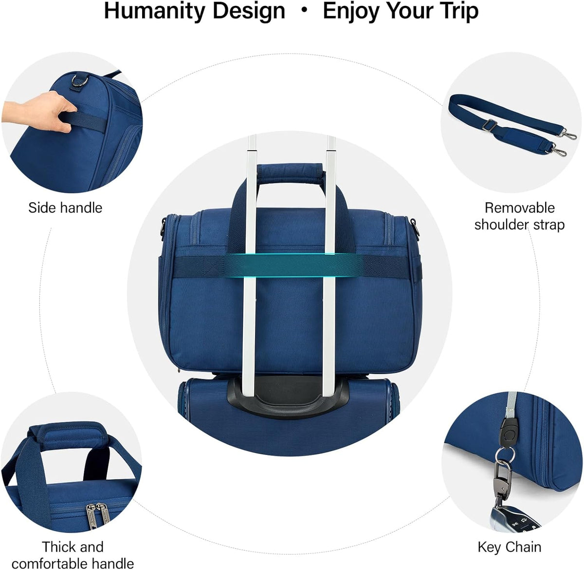 Small Travel Duffel Bag, Under Seat Carry On Personal Item Bag with 11 Pockets, Lightweight Water Resistant Foldable Weekender Bag with Trolley Sleeve for Travel Gym Daily Use（Black）