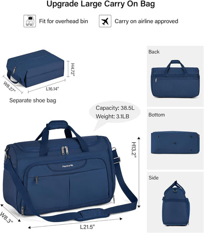 Small Travel Duffel Bag, Under Seat Carry On Personal Item Bag with 11 Pockets, Lightweight Water Resistant Foldable Weekender Bag with Trolley Sleeve for Travel Gym Daily Use（Black）