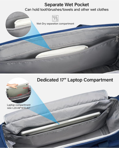 Small Travel Duffel Bag, Under Seat Carry On Personal Item Bag with 11 Pockets, Lightweight Water Resistant Foldable Weekender Bag with Trolley Sleeve for Travel Gym Daily Use（Black）