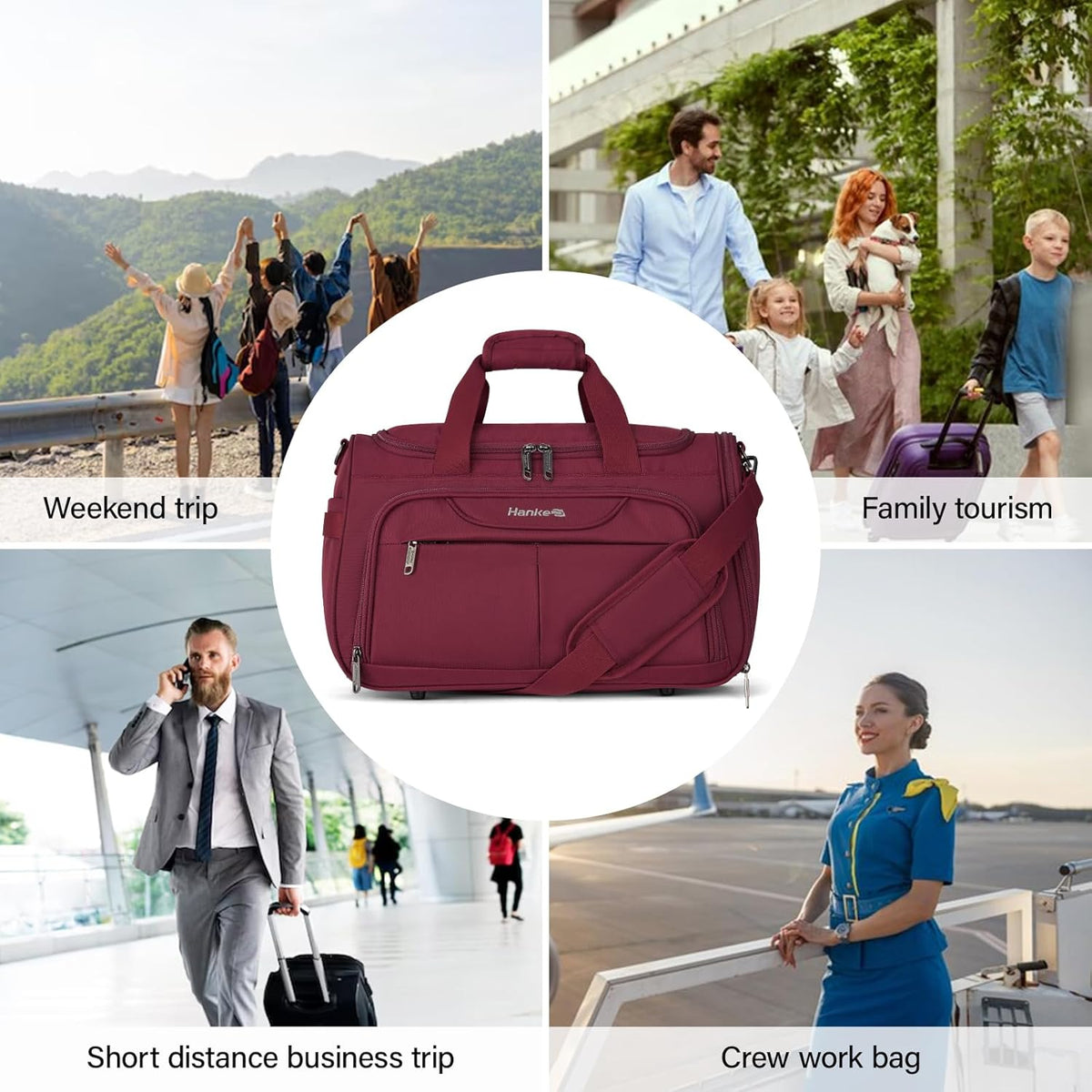 Small Travel Duffel Bag, Under Seat Carry On Personal Item Bag with 11 Pockets, Lightweight Water Resistant Foldable Weekender Bag with Trolley Sleeve for Travel Gym Daily Use（Black）