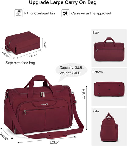Small Travel Duffel Bag, Under Seat Carry On Personal Item Bag with 11 Pockets, Lightweight Water Resistant Foldable Weekender Bag with Trolley Sleeve for Travel Gym Daily Use（Black）