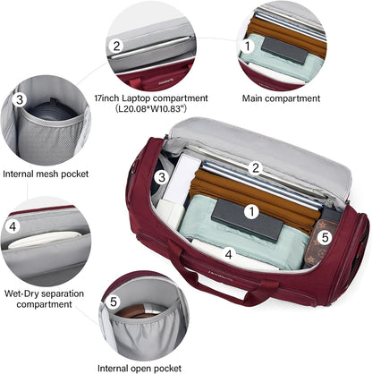 Small Travel Duffel Bag, Under Seat Carry On Personal Item Bag with 11 Pockets, Lightweight Water Resistant Foldable Weekender Bag with Trolley Sleeve for Travel Gym Daily Use（Black）