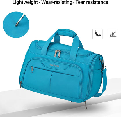 Small Travel Duffel Bag, Under Seat Carry On Personal Item Bag with 11 Pockets, Lightweight Water Resistant Foldable Weekender Bag with Trolley Sleeve for Travel Gym Daily Use（Black）