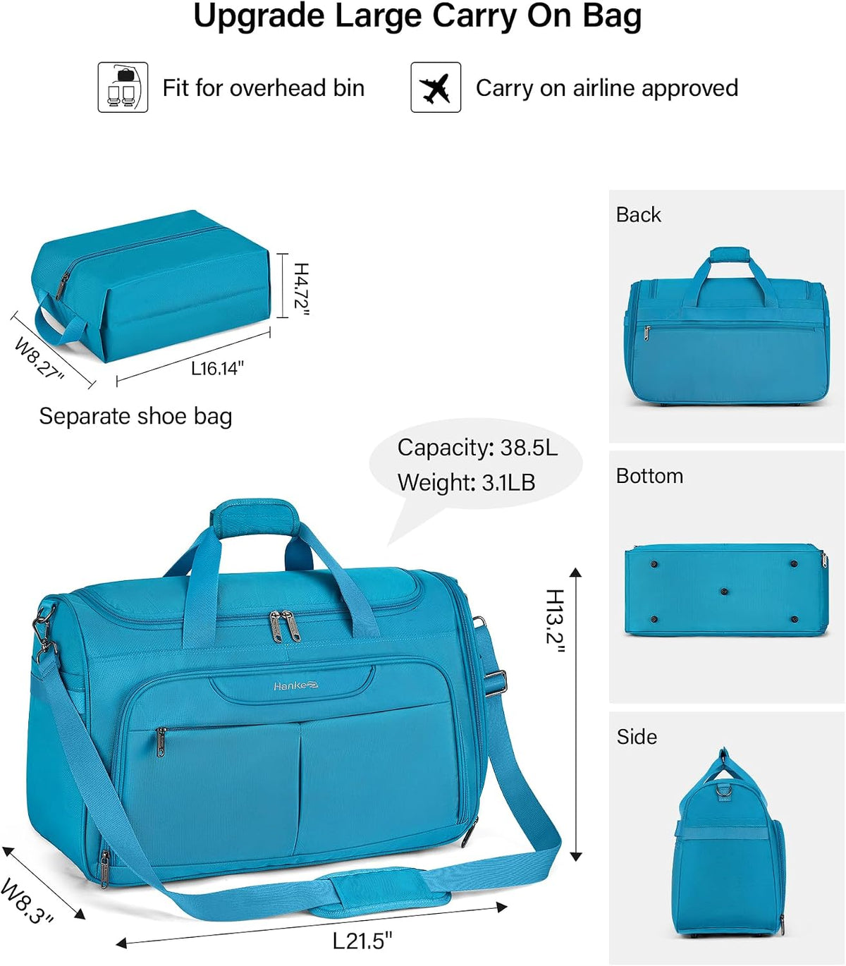 Small Travel Duffel Bag, Under Seat Carry On Personal Item Bag with 11 Pockets, Lightweight Water Resistant Foldable Weekender Bag with Trolley Sleeve for Travel Gym Daily Use（Black）