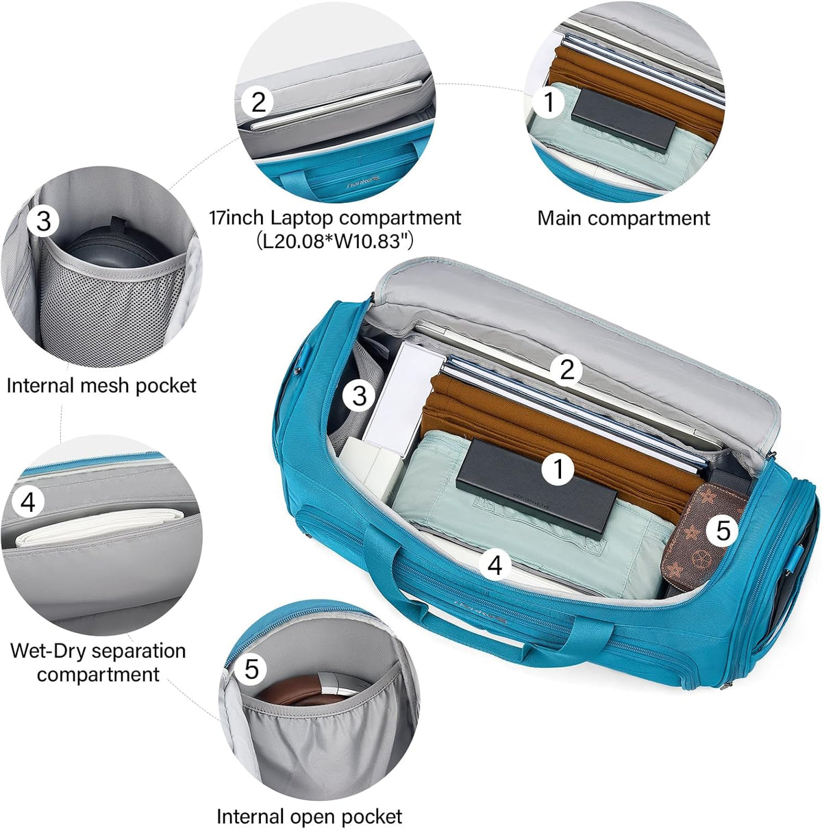 Small Travel Duffel Bag, Under Seat Carry On Personal Item Bag with 11 Pockets, Lightweight Water Resistant Foldable Weekender Bag with Trolley Sleeve for Travel Gym Daily Use（Black）