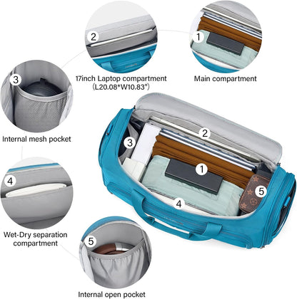 Small Travel Duffel Bag, Under Seat Carry On Personal Item Bag with 11 Pockets, Lightweight Water Resistant Foldable Weekender Bag with Trolley Sleeve for Travel Gym Daily Use（Black）
