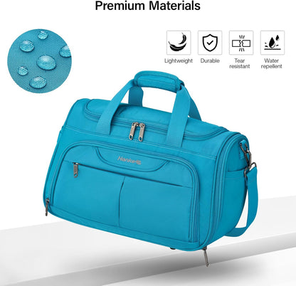 Small Travel Duffel Bag, Under Seat Carry On Personal Item Bag with 11 Pockets, Lightweight Water Resistant Foldable Weekender Bag with Trolley Sleeve for Travel Gym Daily Use（Black）