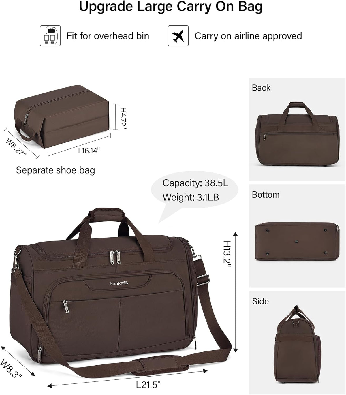 Small Travel Duffel Bag, Under Seat Carry On Personal Item Bag with 11 Pockets, Lightweight Water Resistant Foldable Weekender Bag with Trolley Sleeve for Travel Gym Daily Use（Black）