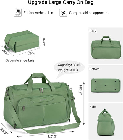 Small Travel Duffel Bag, Under Seat Carry On Personal Item Bag with 11 Pockets, Lightweight Water Resistant Foldable Weekender Bag with Trolley Sleeve for Travel Gym Daily Use（Black）